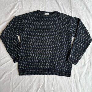 Vintage Made in Italy Collexioni Navy Patterned Chunky Cozy Knit Sweater Size L